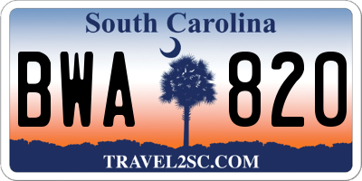 SC license plate BWA820