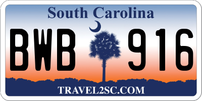 SC license plate BWB916