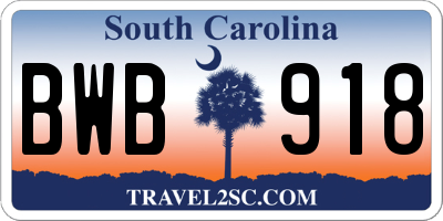 SC license plate BWB918