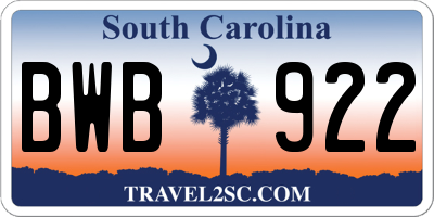 SC license plate BWB922