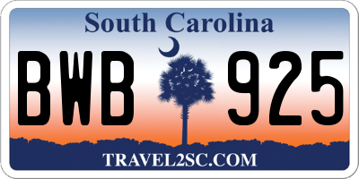SC license plate BWB925