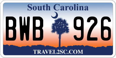SC license plate BWB926