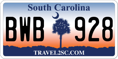 SC license plate BWB928