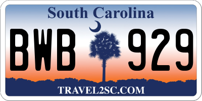 SC license plate BWB929