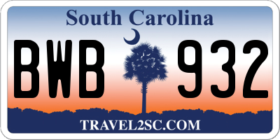 SC license plate BWB932