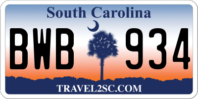 SC license plate BWB934