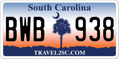 SC license plate BWB938