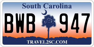 SC license plate BWB947