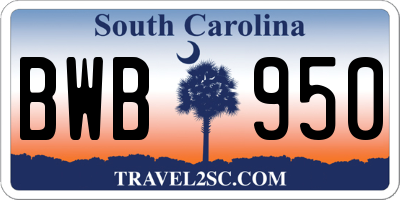 SC license plate BWB950