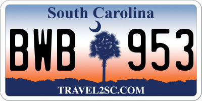 SC license plate BWB953