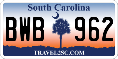 SC license plate BWB962