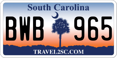 SC license plate BWB965