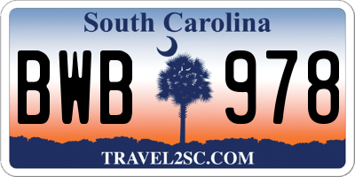 SC license plate BWB978