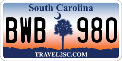 SC license plate BWB980