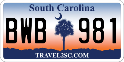 SC license plate BWB981