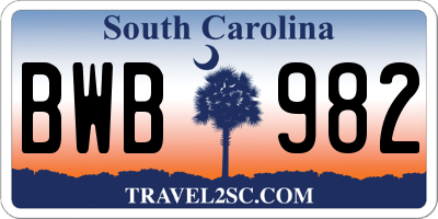 SC license plate BWB982