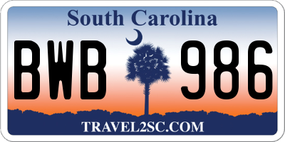 SC license plate BWB986