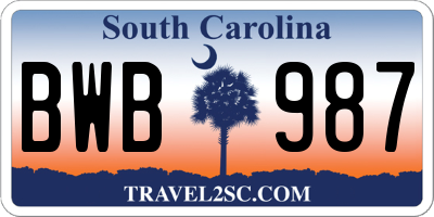 SC license plate BWB987