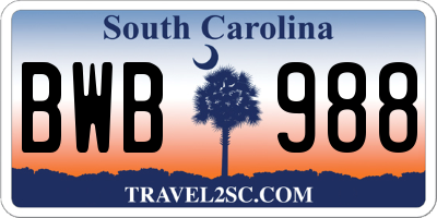 SC license plate BWB988