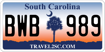SC license plate BWB989