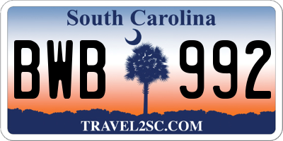 SC license plate BWB992