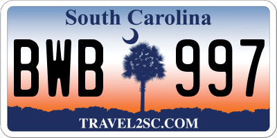 SC license plate BWB997