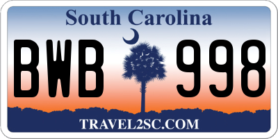 SC license plate BWB998