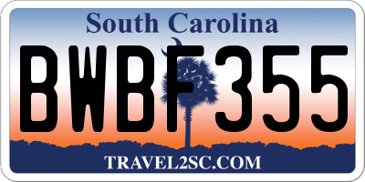 SC license plate BWBF355