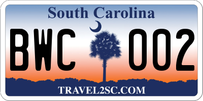 SC license plate BWC002