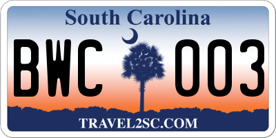 SC license plate BWC003
