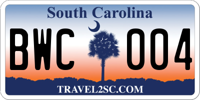 SC license plate BWC004
