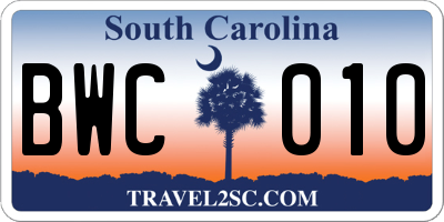 SC license plate BWC010