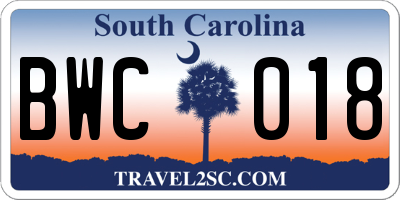 SC license plate BWC018