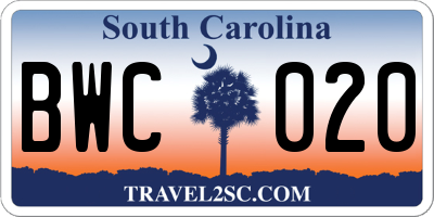 SC license plate BWC020