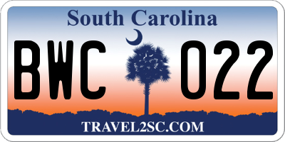 SC license plate BWC022