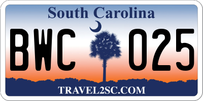 SC license plate BWC025