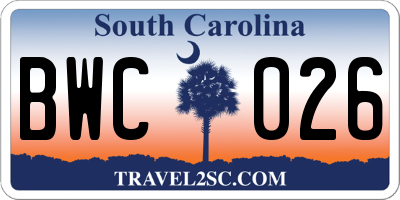 SC license plate BWC026