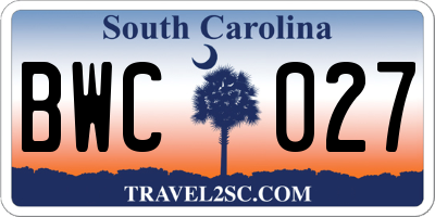 SC license plate BWC027