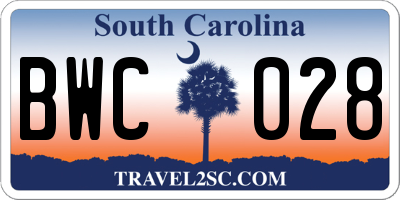 SC license plate BWC028