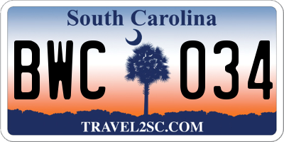 SC license plate BWC034