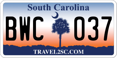 SC license plate BWC037