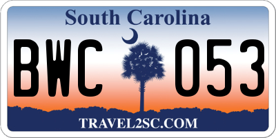 SC license plate BWC053