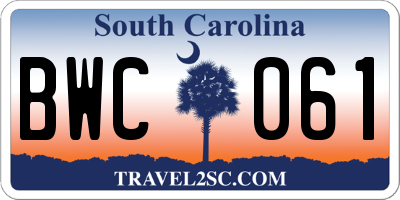 SC license plate BWC061