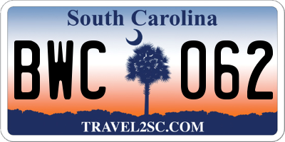 SC license plate BWC062