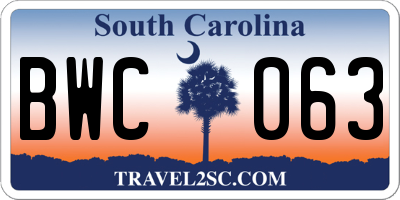 SC license plate BWC063