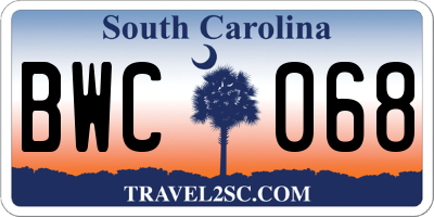 SC license plate BWC068