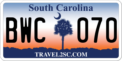 SC license plate BWC070