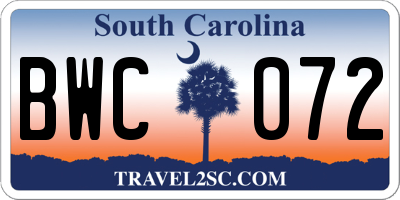 SC license plate BWC072