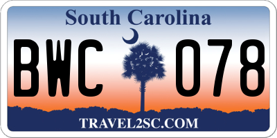 SC license plate BWC078