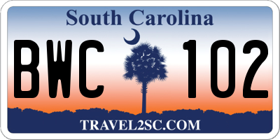 SC license plate BWC102